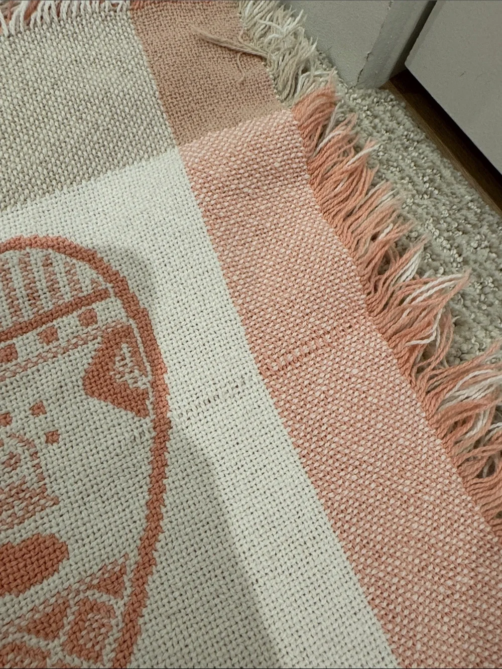 Manual Woodworkers & Weavers • Vintage 1992 Heart Sampler Tapestry Knit Blanket